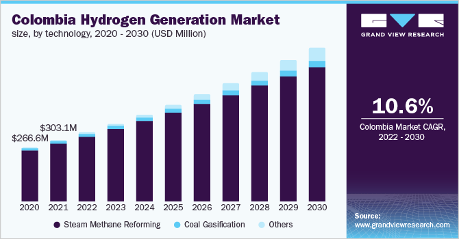  Colombia hydrogen generation market size, by technology, 2020 - 2030 (USD Million)