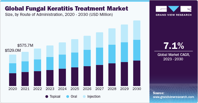 Global Fungal Keratitis Treatment Market Size, By Route of Administration, 2020 - 2030 (USD Million) 