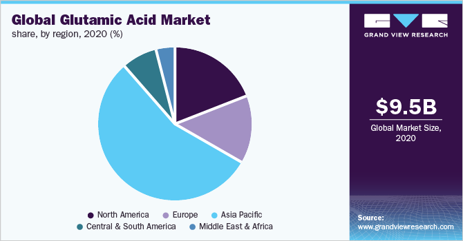 Global glutamic acid market share, by region, 2020 (%)