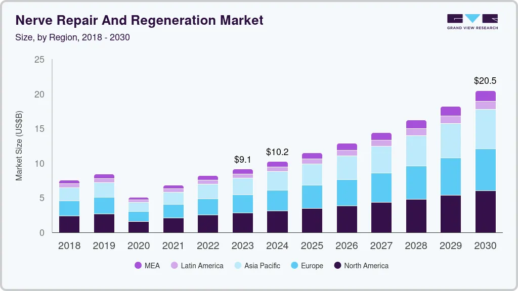 Nerve repair and regeneration market size and growth forecast (2018-2030) Nerve repair and regeneration market size and growth forecast (2018-2030)