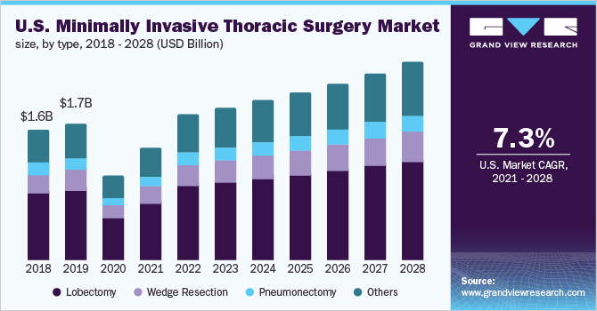 U.S. minimally invasive thoracic surgery market size, by type, 2018 - 2028 (USD Billion)