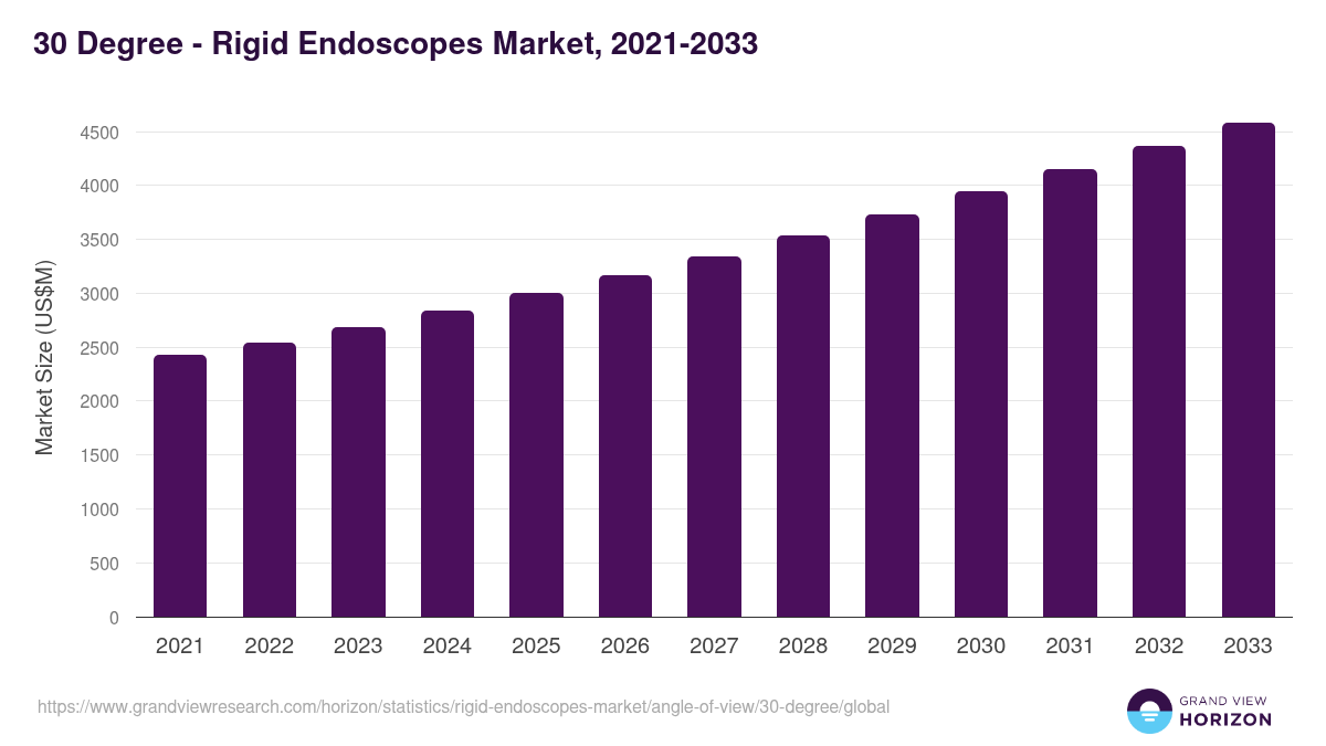 30 Degree - Rigid Endoscopes Market, 2021-2033 (US$M)
