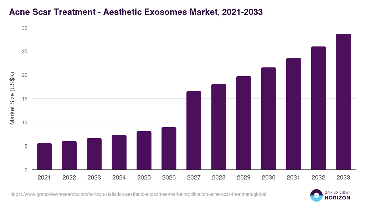 Acne Scar Treatment - Aesthetic Exosomes Market, 2021-2033 (US$K)