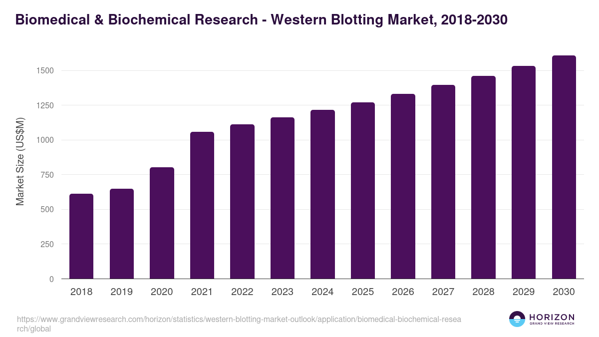 Biomedical & Biochemical Research - Western Blotting Market Statistics, 2018-2030 (US$M)
