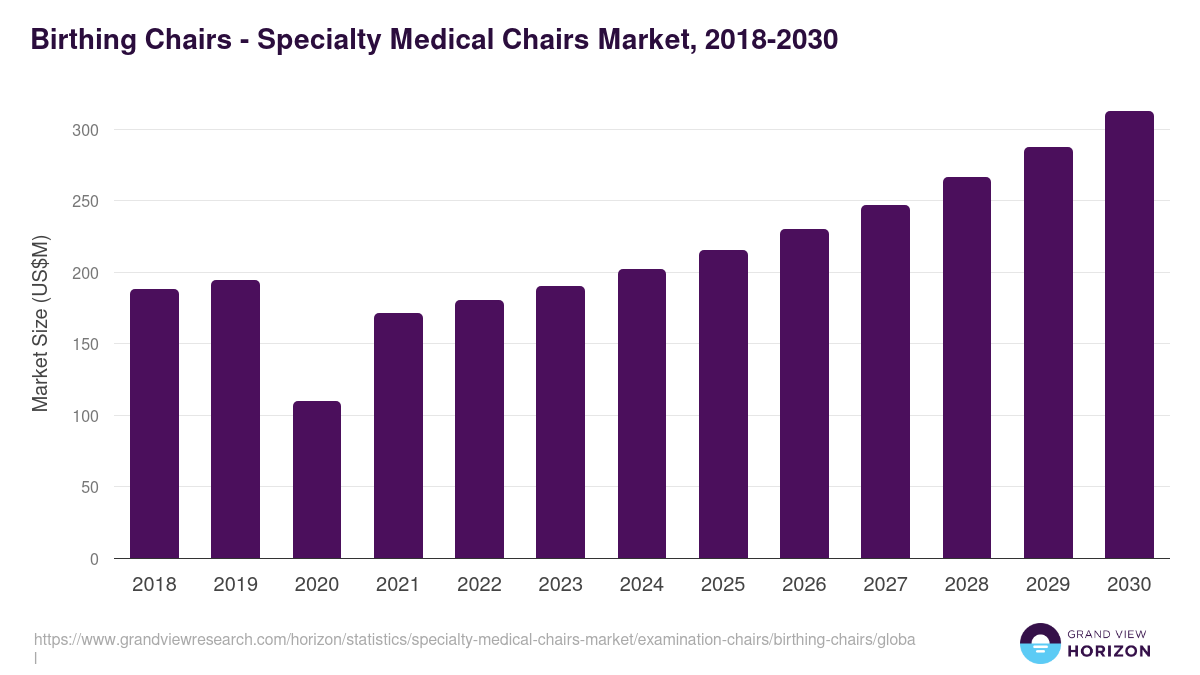 Birthing Chairs - Specialty Medical Chairs Market Statistics, 2018-2030 (US$M)