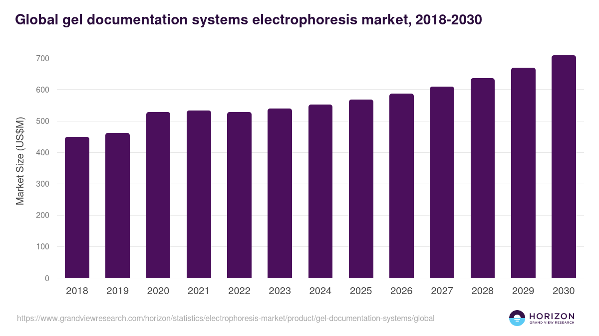 Gel Documentation Systems - Electrophoresis Market Statistics, 2018-2030 (US$M)