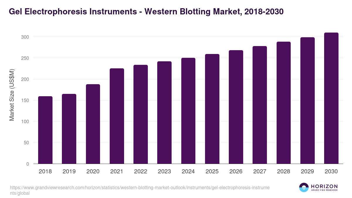 Gel Electrophoresis Instruments - Western Blotting Market Statistics, 2018-2030 (US$M)