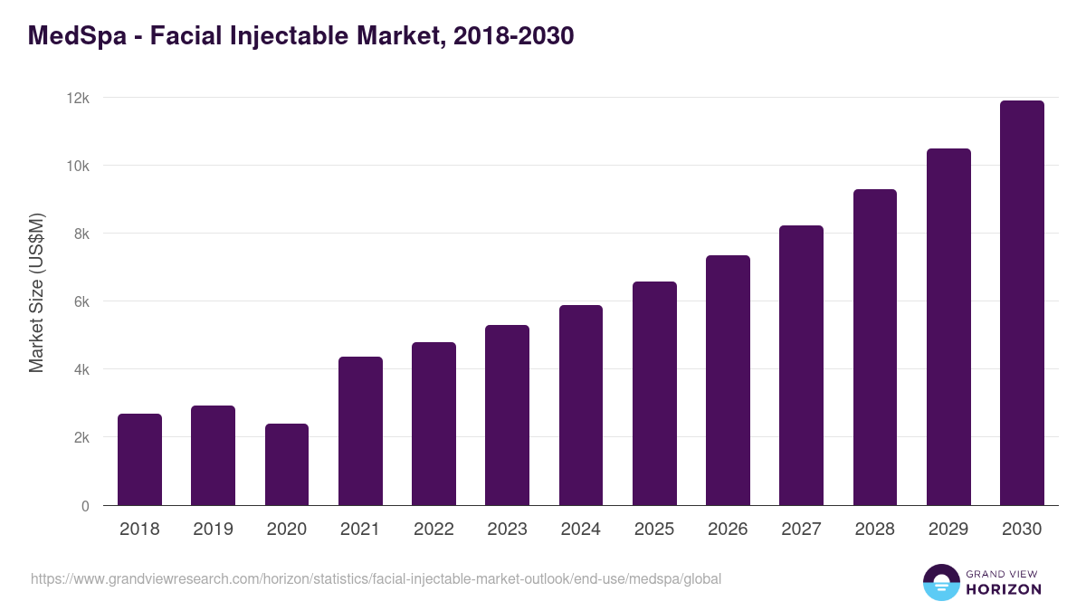 MedSpa - Facial Injectable Market Statistics, 2018-2030 (US$M)