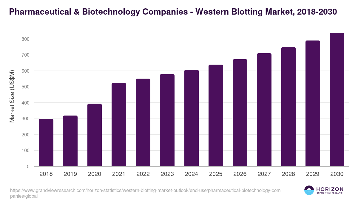 Pharmaceutical & Biotechnology Companies - Western Blotting Market Statistics, 2018-2030 (US$M)