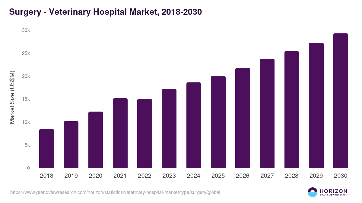Surgery - Veterinary Hospitals Market, 2021-2033 (US$M)