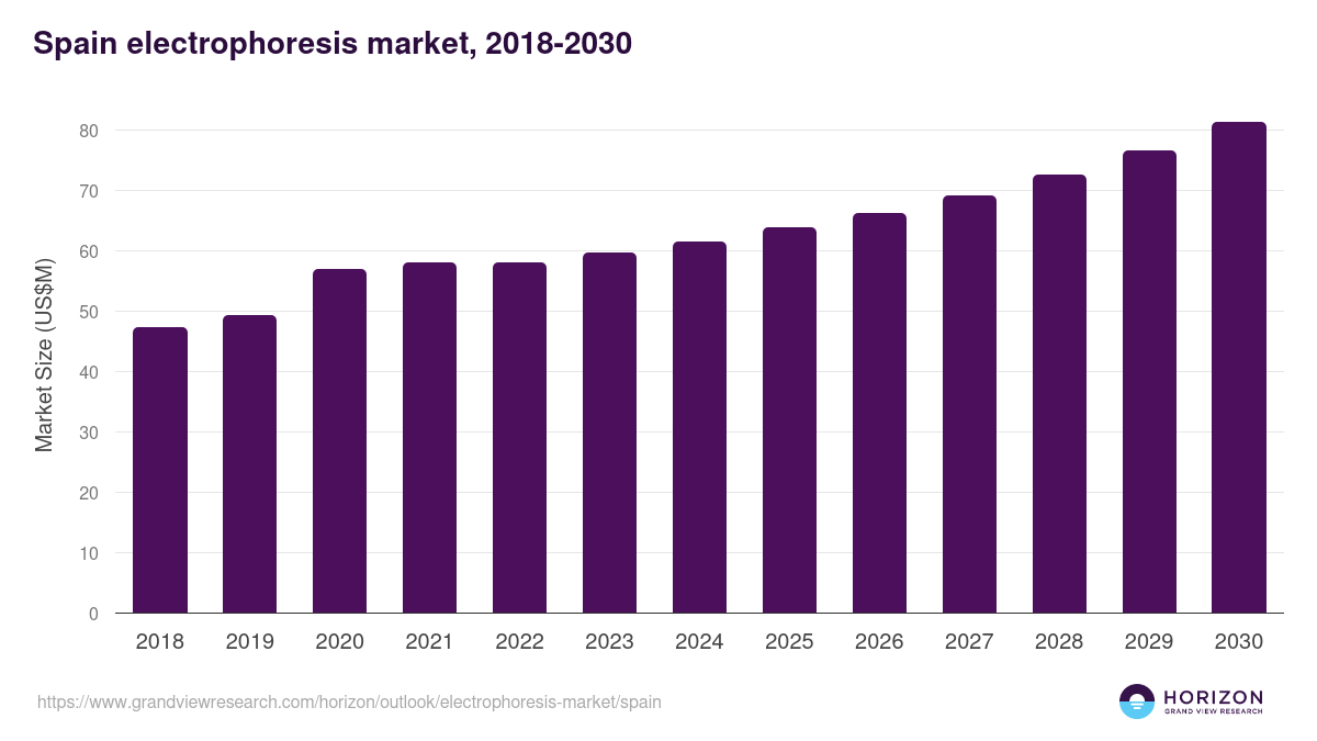 Spain electrophoresis market, 2018-2030 (US$M)