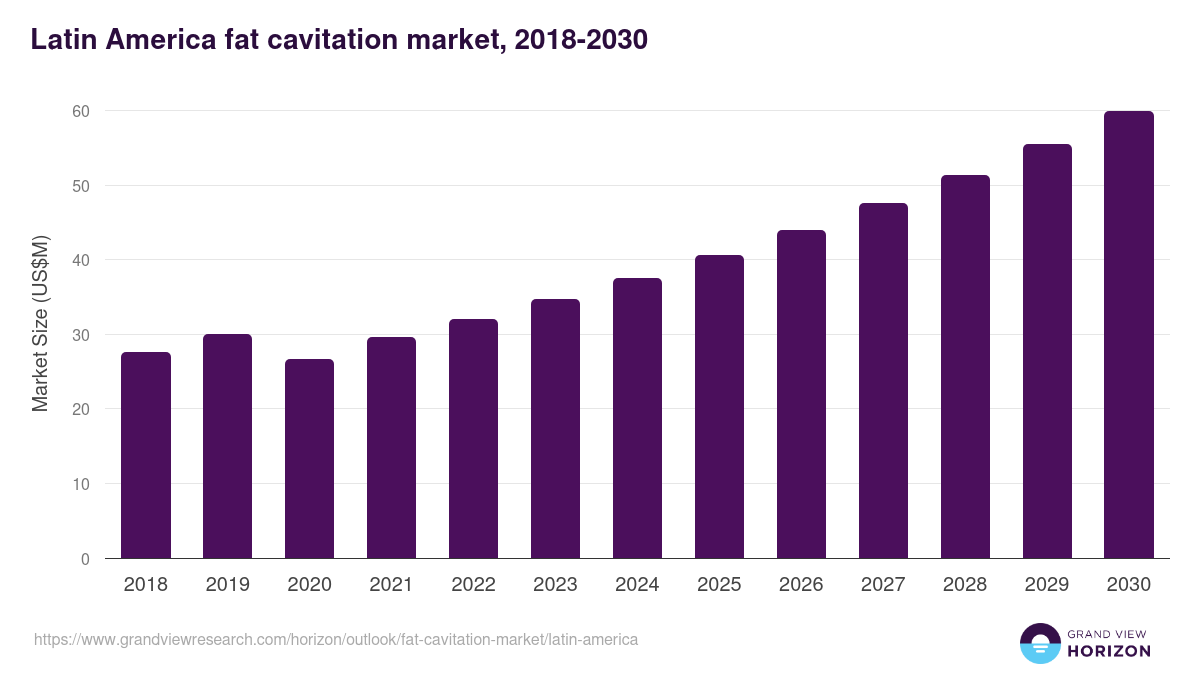 Latin America fat cavitation market, 2018-2030 (US$M)