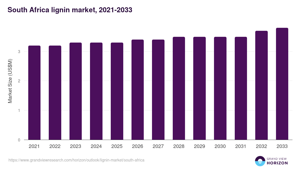 South Africa lignin market, 2021-2033 (US$M)
