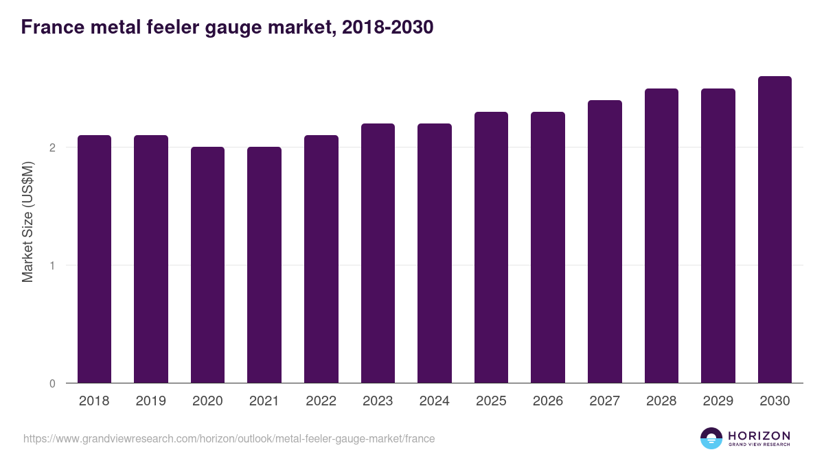 France metal feeler gauge market, 2018-2030 (US$M)