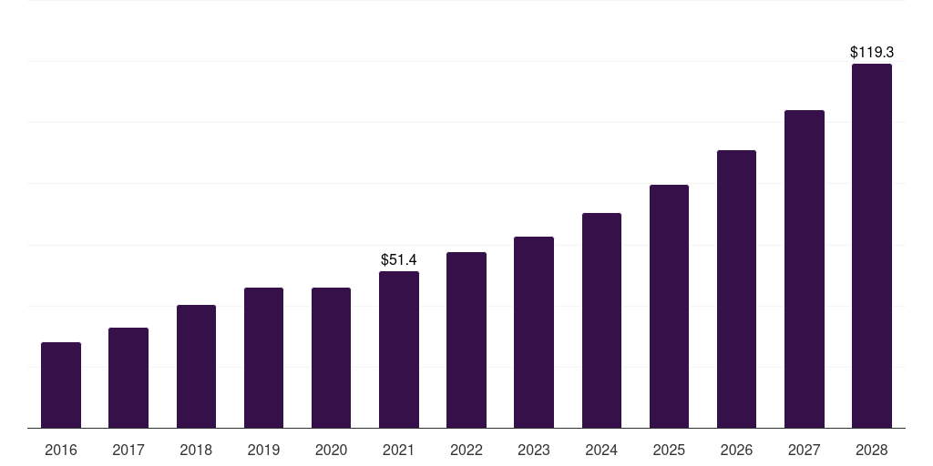 Mexico healthcare erp consulting services market, 2016-2028 (US$M)