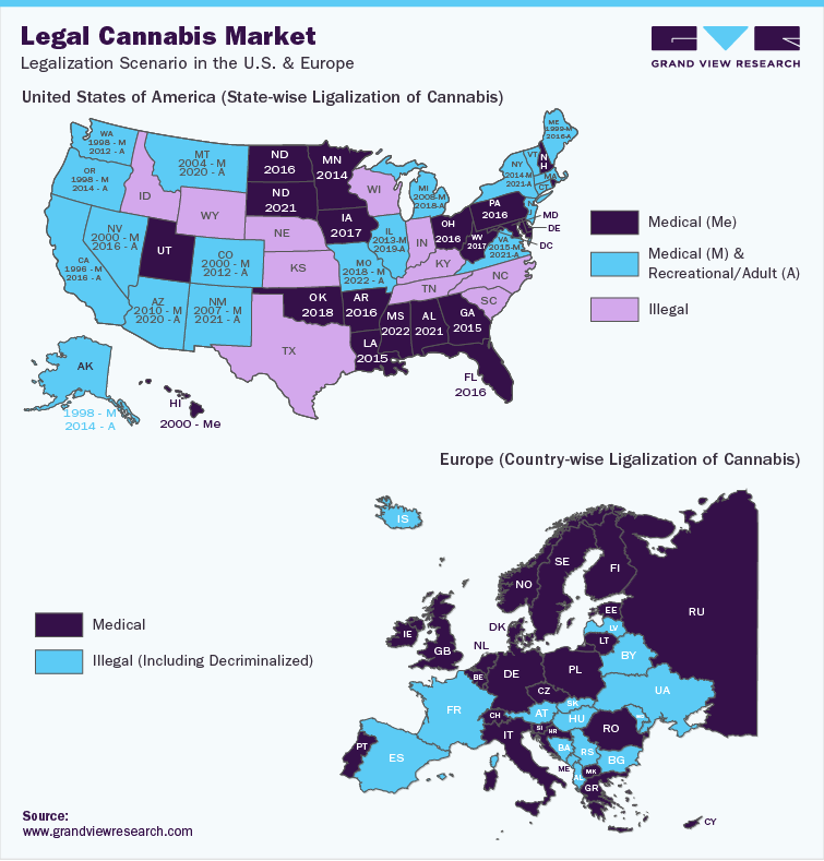 Cannabis Legalization Scenario in the U.S. (State-wise) & Europe (Country-wise)
