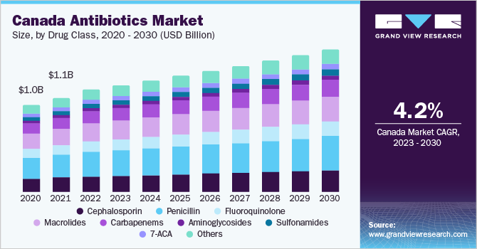 Canada antibiotics market size and growth rate, 2023 - 2030