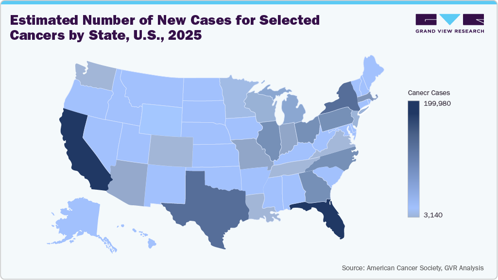 Estimated Number of New Cases for Selected Cancers by State, U.S., 2025 Estimated Number of New Cases for Selected Cancers by State, U.S., 2025