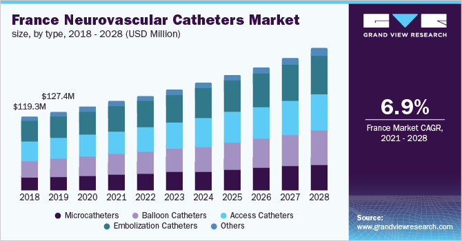 France neurovascular catheters market size, by type, 2018 - 2028 (USD Million)
