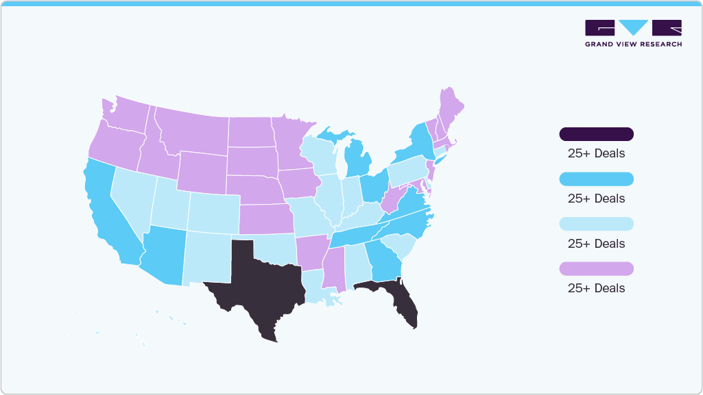 Geographical overview of M&A activities over the five years in the U.S.
