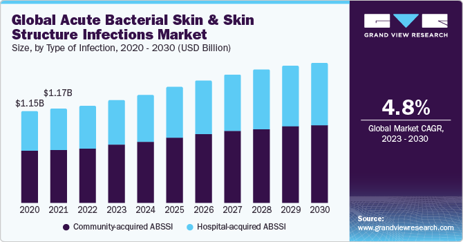 Global Acute Bacterial Skin & Skin Structure Infections Market Size, By Type of Infection, 2020 - 2030 (USD Billion)