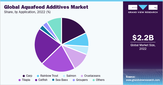 Global aquafeed additives market share, by application, 2022 (%)