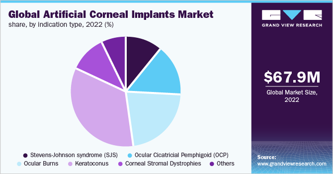 Global artificial corneal implants market share, by indication type, 2022 (%)