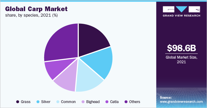 Global carp market share, by species, 2021 (%)