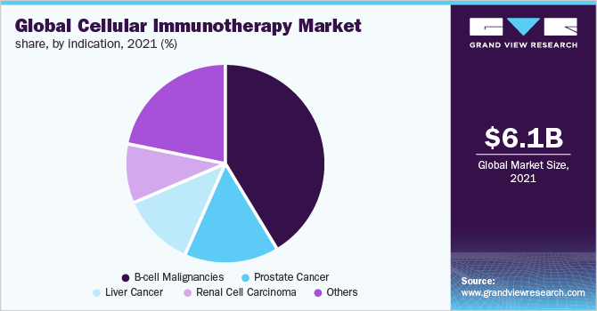 Global cellular immunotherapy market share, by indication, 2021 (%)