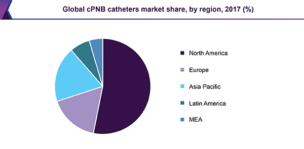 Global cPNB catheters market share, by region, 2017 (%)