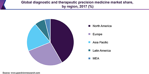 Global diagnostic and therapeutic precision medicine market share, by region, 2017 (%)