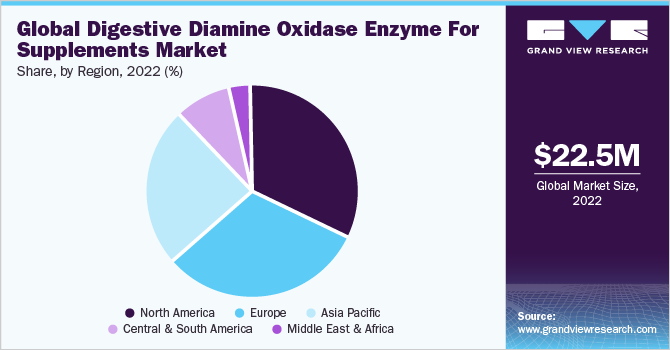  Global digestive diamine oxidase enzyme for supplements market share, by region, 2022 (%)