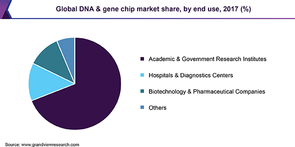 Global DNA & gene chip market share, by end use, 2017 (%)