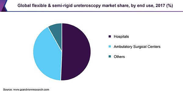 Global flexible & semi-rigid ureteroscopy market share, by end use, 2017 (%)