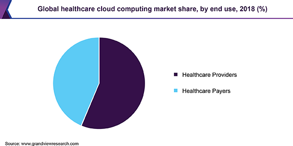 Global healthcare cloud computing market share, by end use, 2018 (%)