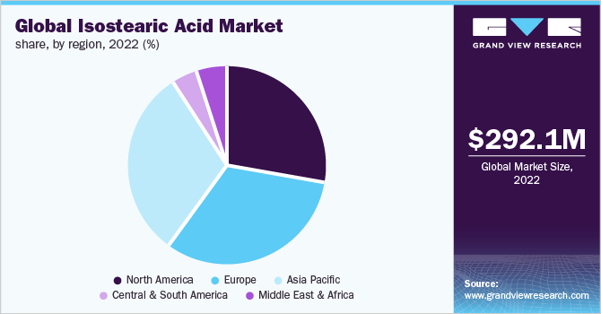 Global isostearic acid market share, by region, 2022 (%)