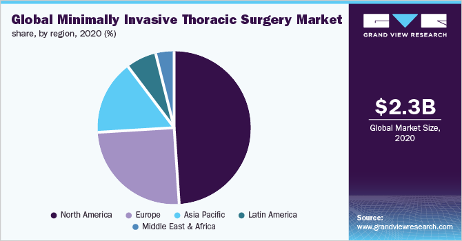 Global minimally invasive thoracic surgery market share, by region, 2020 (%)