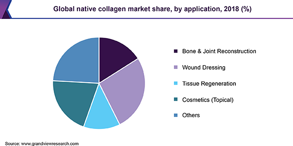 Global native collagen market share, by application, 2018 (%)