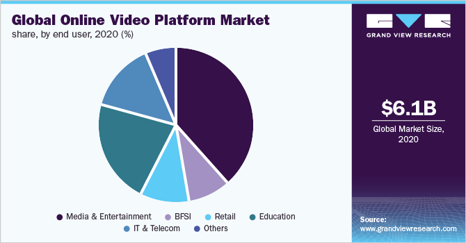 Global online video platform market share, by end user, 2020 (%)