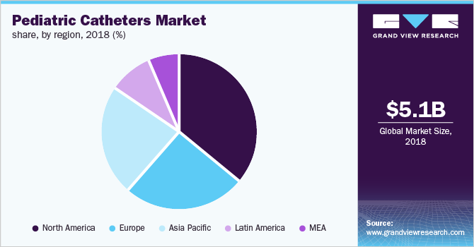 Global pediatric catheters market share, by region, 2018 (%)