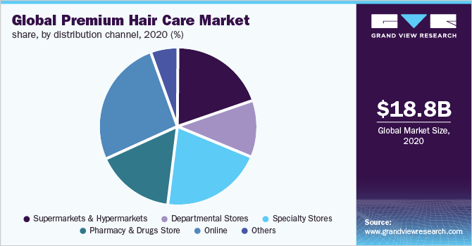 Global premium hair care market share, by distribution channel, 2020 (%)