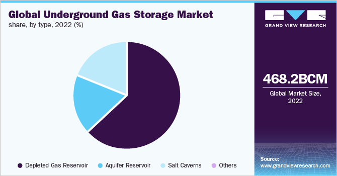 Global underground gas storage market share, by type, 2022 (%)