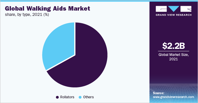 Global walking aids market share, by type, 2021 (%)