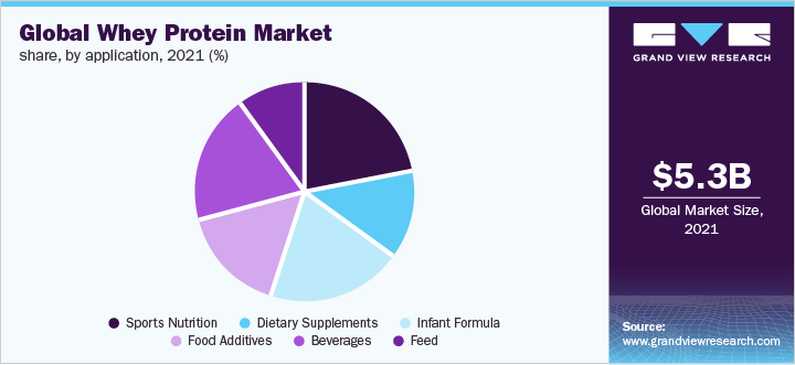 Global whey protein market share, by application, 2021 (%)