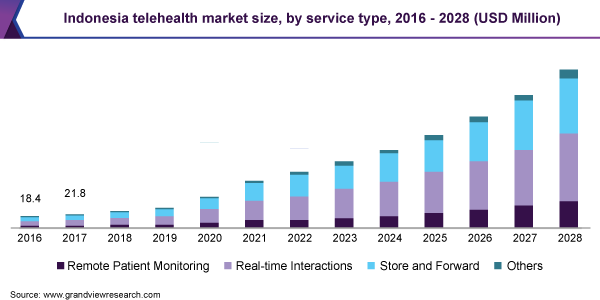 Indonesia telehealth market size, by service type, 2016 - 2028 (USD Million)