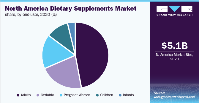 North America dietary supplements market share, by end-user, 2020 (%)