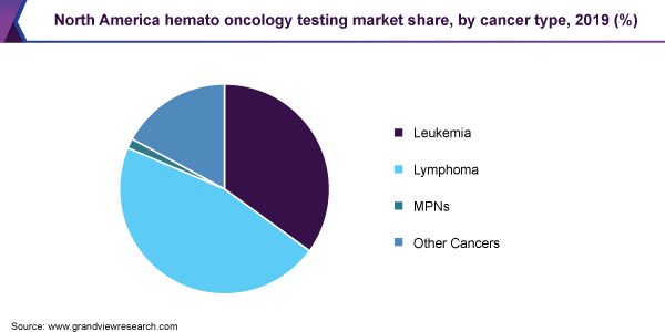 North America hemato oncology testing market share, by cancer type, 2019 (%)