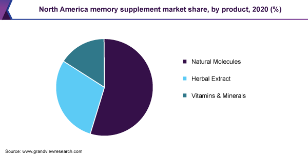 North America memory supplement market share, by product, 2020 (%)