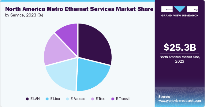 North America metro Ethernet services market share, by service, 2017 (%) 