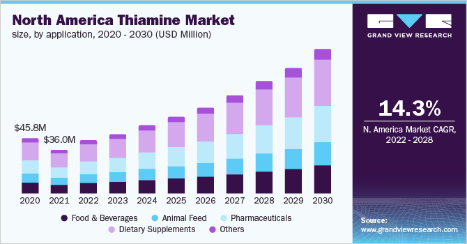  North America thiamine market size, by application, 2020 - 2030 (USD Million)